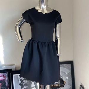 Aqua Scalloped Neoprene Fit & Flare Cocktail Dress
